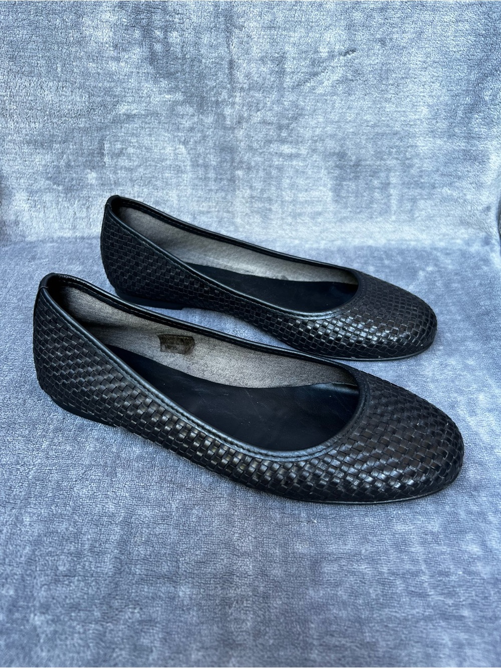 Sophia Milano Made in Italy Black Intrecciato Woven Flats Sz 7 EU 38 Leather